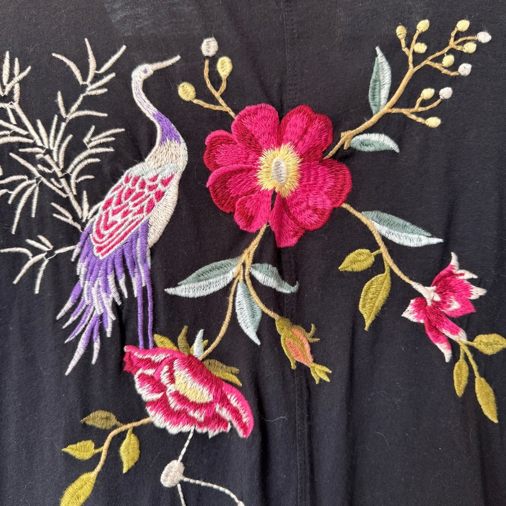 Johnny Was XL Embroidered Tunic Dress Black Floral Bird Boho Midi/Maxi - Picture 8 of 8